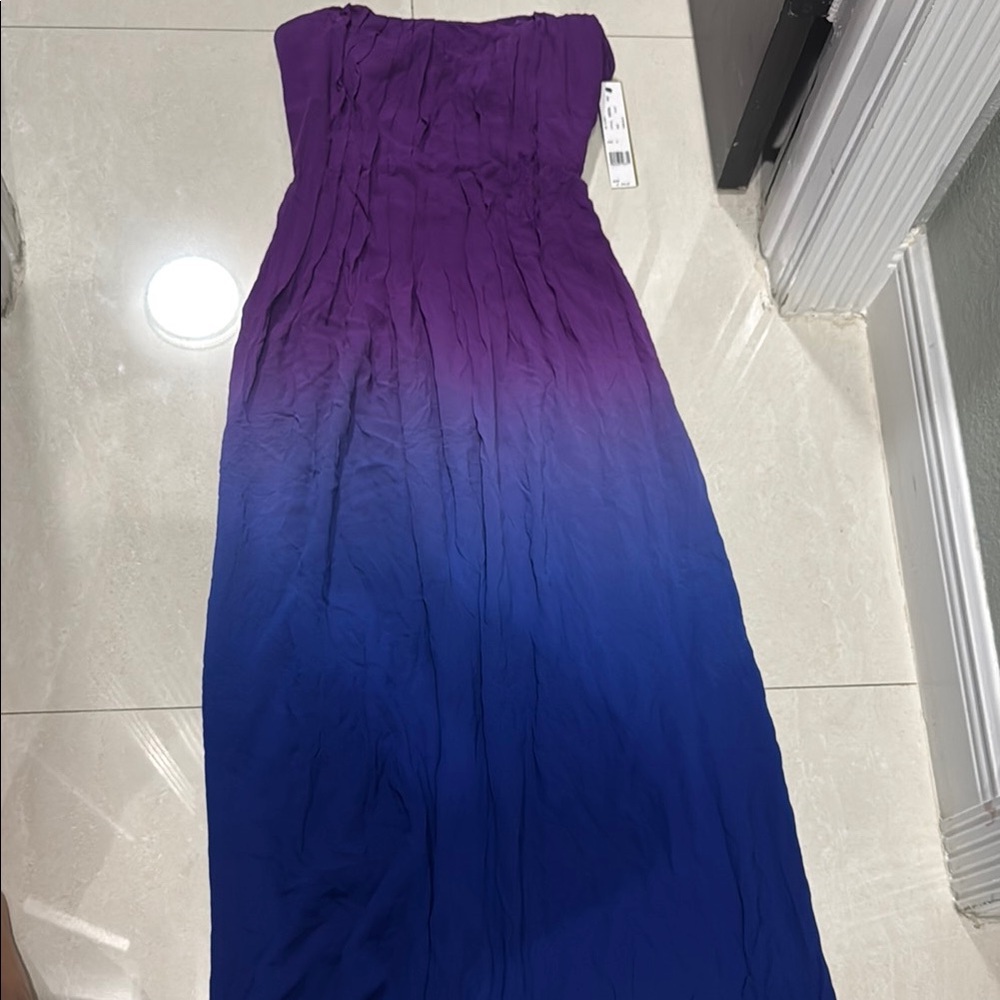 Nicole Miller Ombré Purple and Blue Strapless Maxi Dress